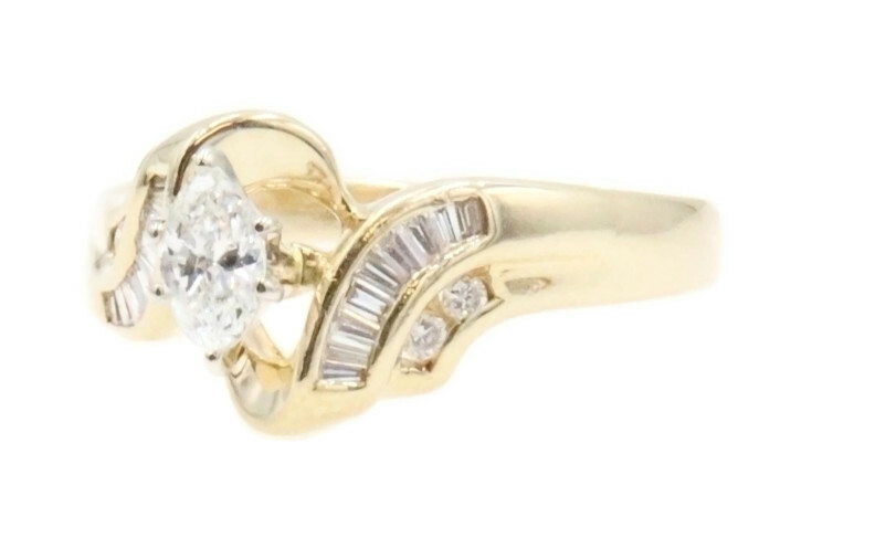 Women's 0.40 ctw Marquise, Round, & Baguette Cut Diamond Ring 14KT Yellow Gold