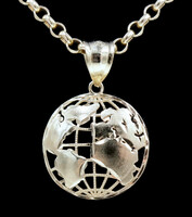Diamond Cut 10KT Yellow Gold World Globe Pendant on 10KT Rolo Chain Necklace 25"