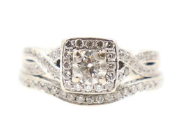 Estate Style 1.90 ctw Round Diamond Halo 14KT White Gold Wedding Ring Set - 6.8g