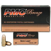 PMC Bronze 9mm Luger Ammunition 50 Rounds 115 Grain JHP 1160 fps