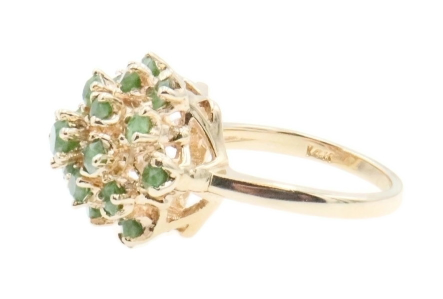 Estate 2.15 ctw Round Cut Green Jade Dome Cluster Ring in 14KT Yellow Gold 7.0g.