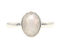 Estate Sterling Silver Faceted 1.20 ctw Oval Cut Moonstone Solitaire 925 Ring 