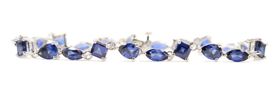 7.5" 10.5 ctw Princess, Marquise, Teardrop Lab Created Sapphire Tennis Bracelet 