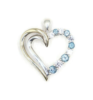 Sterling Silver (925) 10KT Yellow Gold Accent Blue & Clear CZ Open Heart Pendant