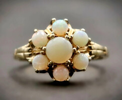 Estate 1.30 ctw Round Cabochon Cut Opal Flower Cluster Ring in 10KT Yellow Gold