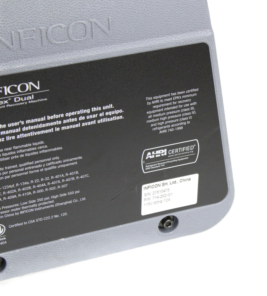 Inficon 714-202-G1 120V 1HP Vortex Dual HVAC Refrigerant Recovery ...