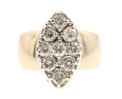 Estate Large 0.90 ctw Round Diamond Marquise Cluster 14KT Yellow Gold Ring 6.4g