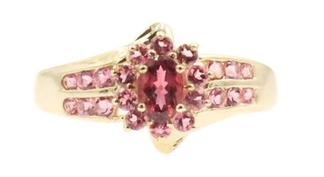 Ring by STS 14K Gold Deep Pink Tourmaline w Light Pink Channel Set Gemstones 