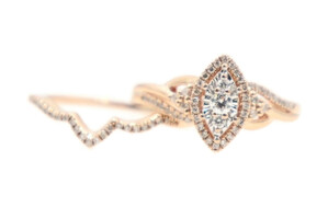 Women's 0.51 ctw Round Diamond Marquise Cluster 10KT Rose Gold Wedding Ring Set