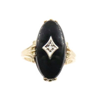 Women's Estate Art Deco Style Genuine Onyx and Diamond Ring 10KT Yellow Gold 