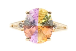 Kaleidoscope Multicolored CZ Cubic Zirconia & 0.04 ctw Diamond 14K Gold Ring 4g
