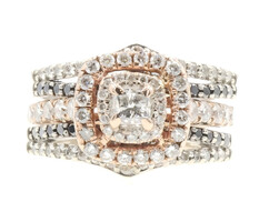 1.42 ctw Cushion & Round Cut Black & White Diamond 14KT Gold Wedding Ring Set