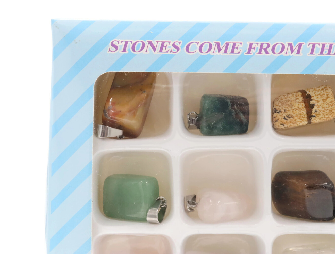 Stones Come From the World 12 Assorted Polished Gemstone Necklace Pendants 