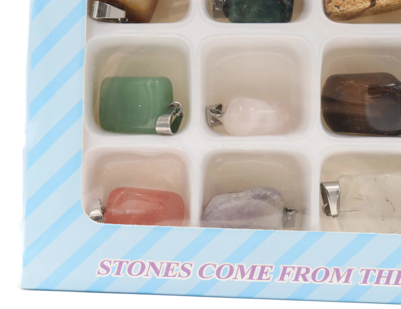 Stones Come From the World 12 Assorted Polished Gemstone Necklace Pendants 
