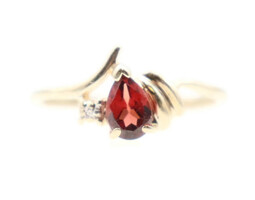 Women's Tear Drop Cut 0.20 ctw Garnet Gemstone Ring with Diamond Accent 10KT 