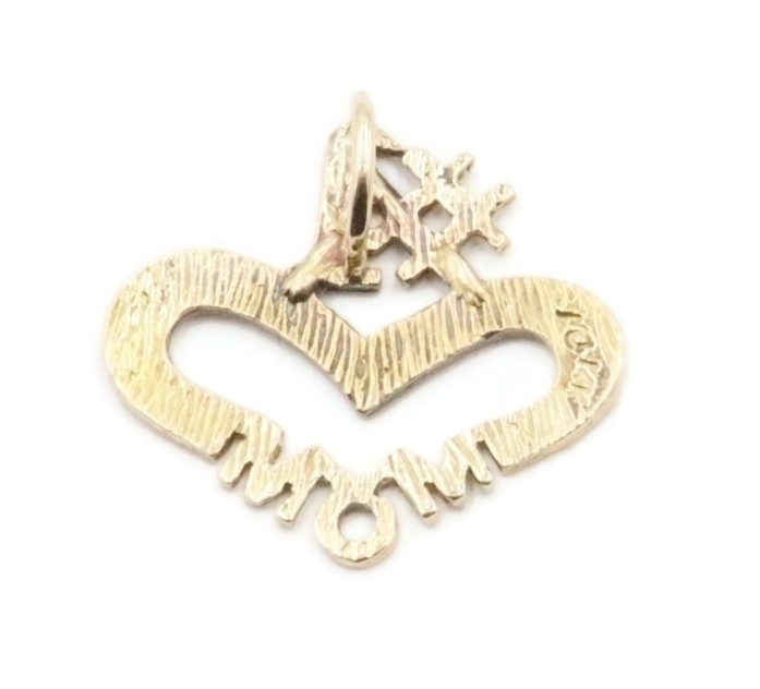 Women's 14KT Yellow Gold Diamond Cut #1 Mom Heart Necklace Pendant - 0.92 Grams 