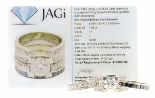  14KT Gold 4.92 cttw Diamond Engagement Jacket w Black & White Diamond Bands