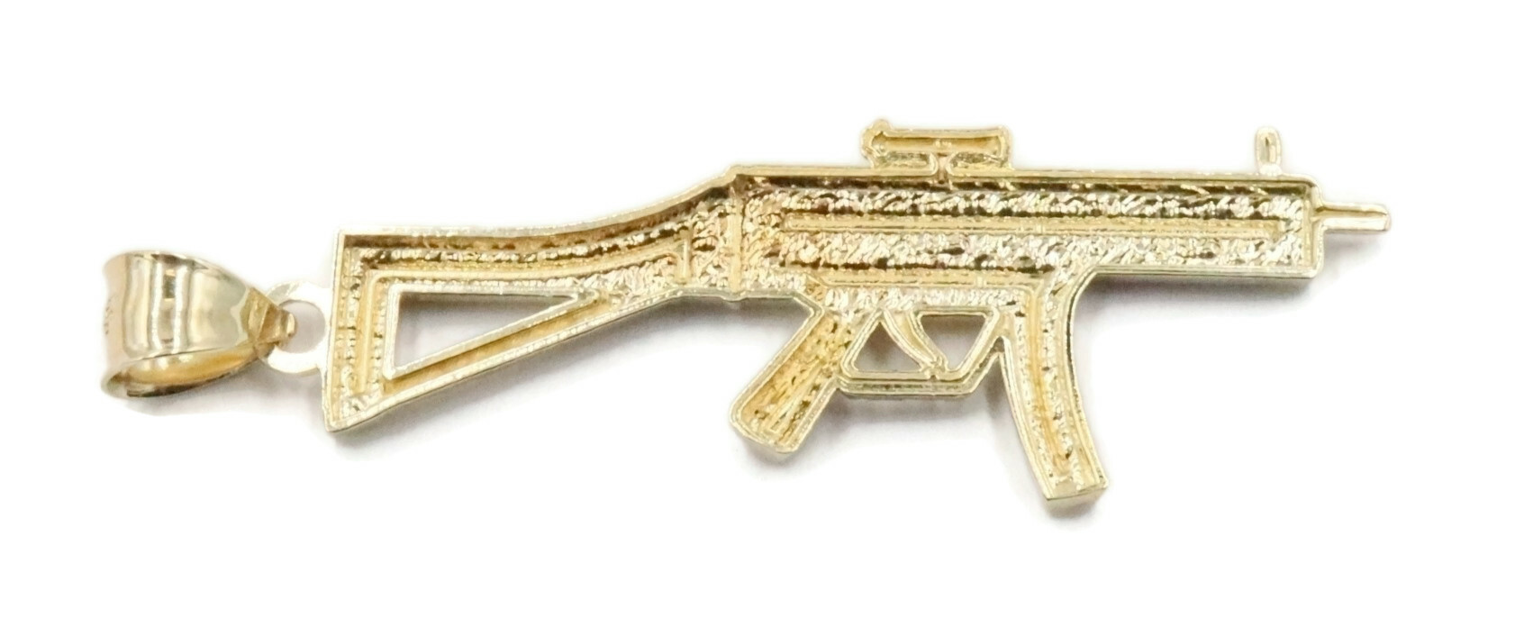 Large 10KT Yellow Gold AK 47 Machine Gun Diamond Cut Necklace Pendant 3.20 Grams