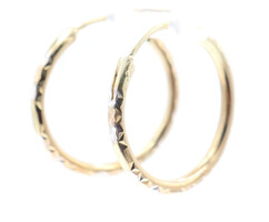 Women's Tri-Color 10KT Yellow Gold Diamond Cut 1" Classic Hoop Earrings 
