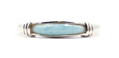Women's Estate Blue Larimar Cabochon Gemstone Ring in 14KT White Gold - 2.73g