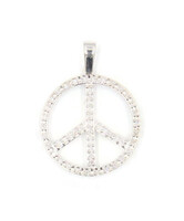 14KT White Gold 0.55 ctw Round Diamond Peace Symbol Necklace Pendant - 3.37g