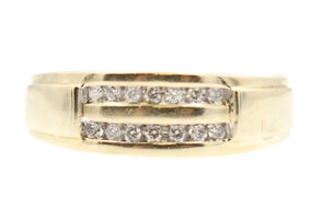 10KT Yellow Gold 2 Row - 0.30 ctw Round Diamond 7.7mm Channel Band Ring - 3.42g