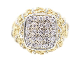 Estate 18KT Two-Tone Gold 0.37 Ctw Round Cut Diamond Woven Rope Cluster Ring