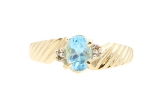 Women's 0.50 ctw Oval Cut Blue Topaz & 0.02 Ctw Round Diamond 14KT Gold Ring 