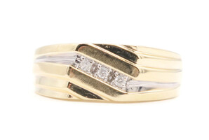 Men's 10KT Yellow Gold Diagonal 8.3mm 0.09 ctw Round Diamond Wedding Band Ring