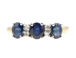 Estate 1.05 ctw Oval Cut Blue Sapphire Three Stone Ring with Diamonds 14KT Gold