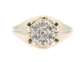 Men's 7-Stone 0.21 Ctw Round Diamond Cluster 10KT Yellow Gold Estate Ring 3.70g