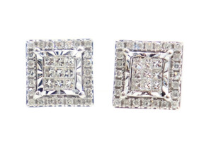 1.38 ctw Princess Cut & Round Diamond Halo Cluster 10KT White Gold Stud Earrings