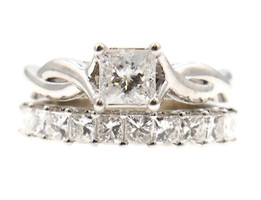 Women's 2.60 ctw Princess Cut Diamond 14KT White Gold Wedding Ring Set - 6.1g 