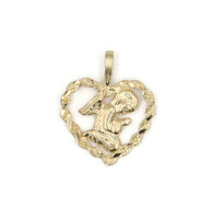 Diamond Cut 10KT Yellow Gold Angel Praying Heart Necklace Pendant - 0.95 Grams