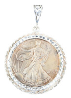 1999 American Walking Liberty Coin Necklace Pendant in Sterling Silver Bezel 
