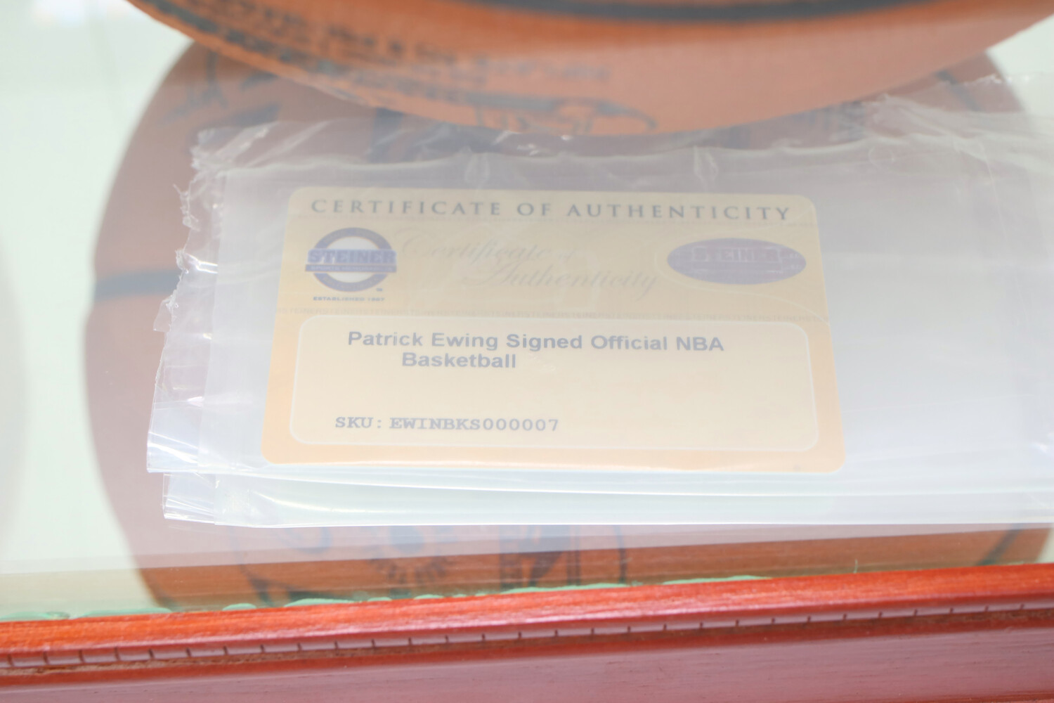Patrick Ewing Signed Official NBA Knicks Game Ball In Display Case Steiner COA