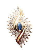 Women's Estate Large 14KT Yellow Gold Synesthetic Sapphire & Round Diamond Ring