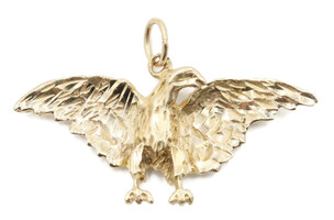 14KT Yellow Gold  Soaring Flying Diamond Cut Graphic Eagle Necklace Pendant 3.8g