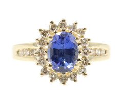 1.0 ctw Oval Synthetic Blue Sapphire & 1.0 ctw Round Diamond Halo 14KT Gold Ring