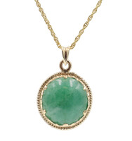 Estate 13.0 ctw Round Cabochon Green Jade 10KT Gold Pendant on 18" Necklace 6.4g