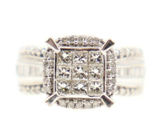 Women's 1.0 ctw Princess, Round, & Baguette Cut 10KT White Gold Engagement Ring