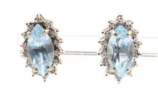 Women's Estate 2.0 ctw Marquise Cut Blue Topaz & Diamond Halo 10K Stud Earrings 
