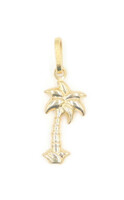 Classic High Shine 14KT Yellow Gold Puffy Palm Tree Necklace Pendant - 0.83g