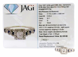 Vera Wang 14KT White Gold 0.94 cttw Diamond & 0.16 cttw Blue Sapphire Ring 3.7g