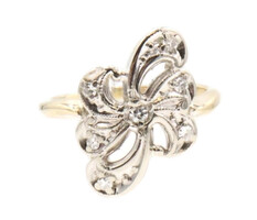 Women's Estate Nouveau Style 0.15 ctw Round Single Cut Diamond 10KT Gold Ring 