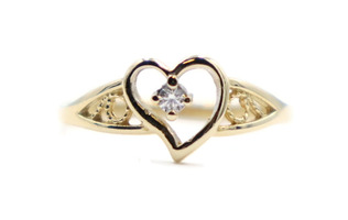 Women's 0.05ctw Round CZ in 10KT Yellow Gold Open Heart Filigree Ring Size 6 1/4