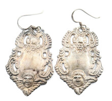 Estate 925 Sterling Silver Guardian Angel Scroll Ornate Hook Earrings - 6.9g