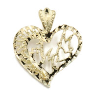 Diamond Cut 10KT Yellow Gold High Shine #1 MOM Heart Necklace Pendant - 1.48g