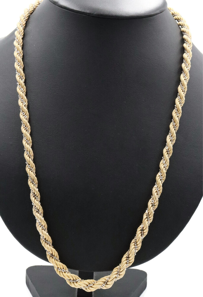 18KT 750 Yellow & White Gold Fancy Rope & Link Braided 27