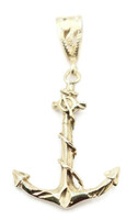 Classic Diamond Cut High Shine 10KT Yellow Gold Anchor Graphic Necklace Pendant 
